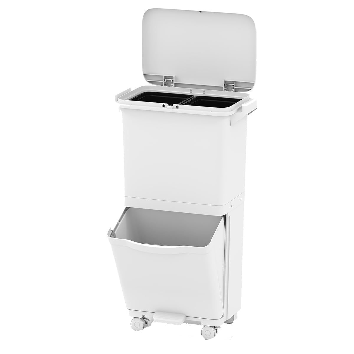 Image of 36l Kitchen Trash Can With Double-layer Design, 3 Removable Buckets, Classification Stickers, Vertical Waste Sorting Bin With Wheels For Kitchen