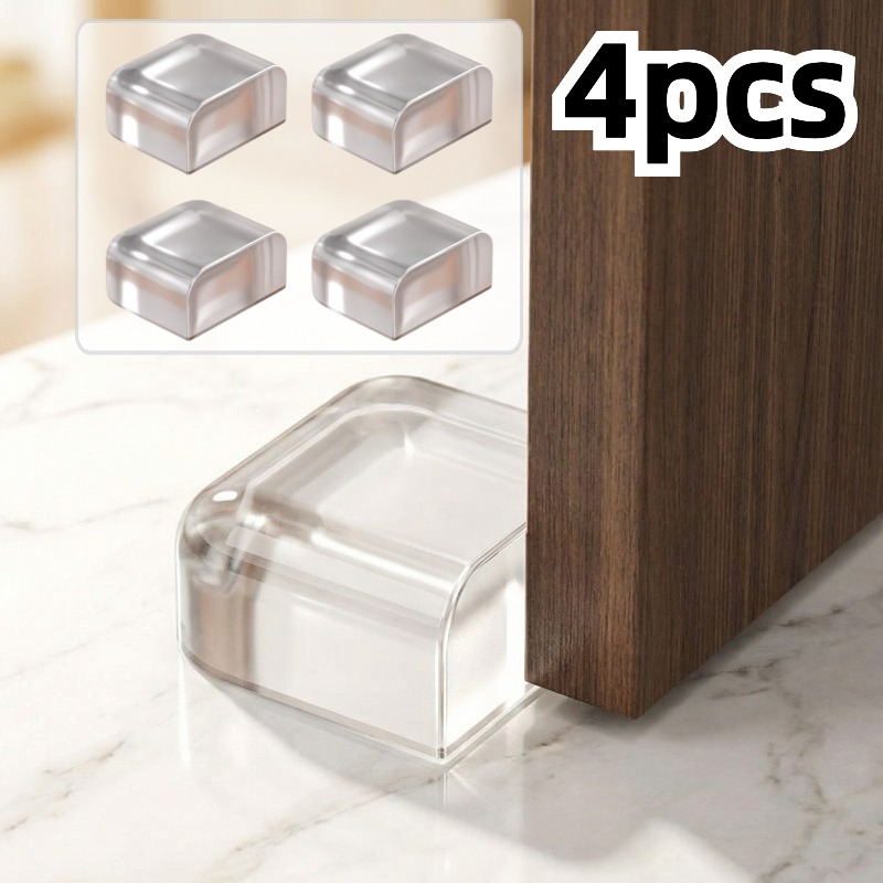 TEMU 4pcs Stop - No-drill Door Bottom Installation, Heavy-duty Door Wedge With Non-slip Base, Clear Door Wedge For Floor Protection, Ideal For Home,