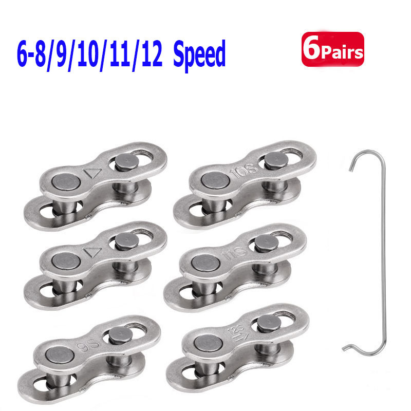 

6 Pairs Mountain Bike Electroplated Chain Magic With Repair Tool, 6/ 78/ 9/ 10/ 11/ 12 Chain Quick Release , Mountain Bicycle Chain Joint Connector- Quick Link Master For Easy Cycling