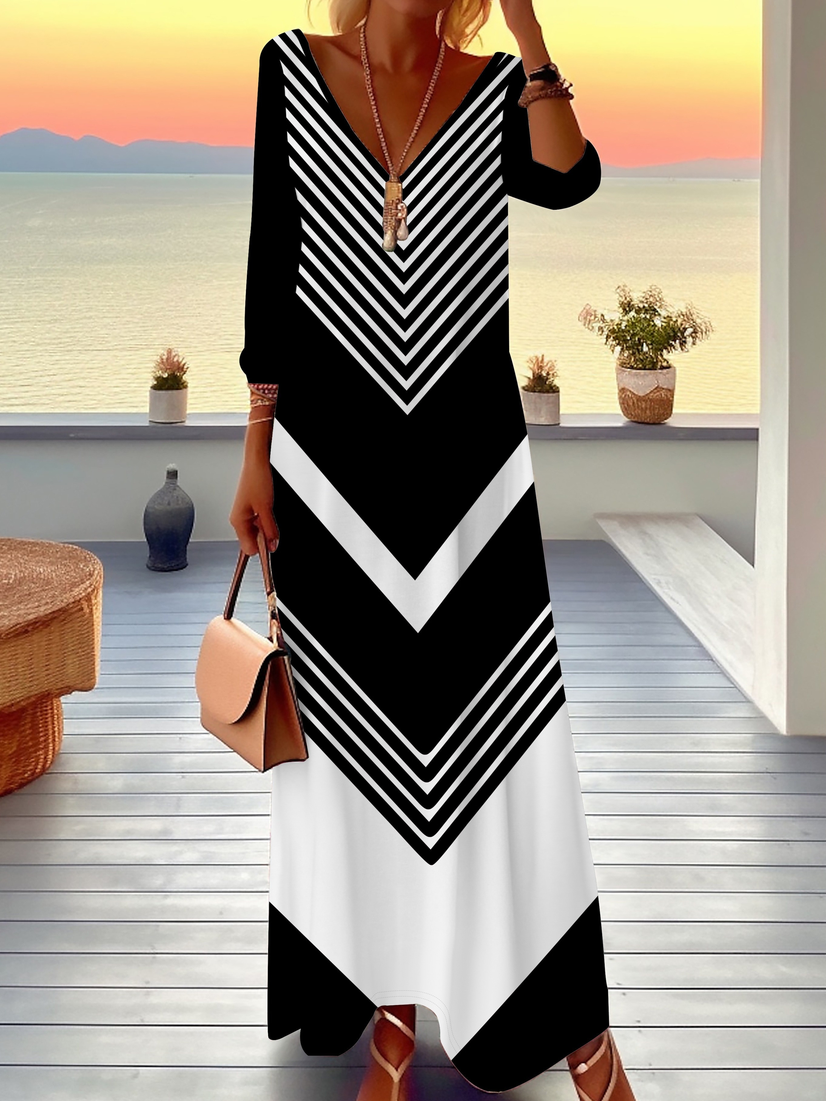 long black and white striped dress sold on Temu United States