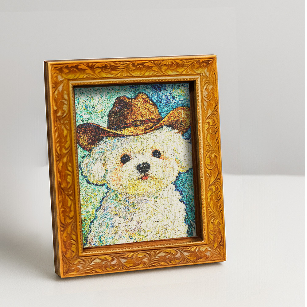 TEMU 1pc Cute Dog Fridge Magnet | Wooden Mini Painting With Denim Hat, Oil Paint Effect, Perfect For Home And Office Decor, Holiday Gift And Kitchen Accessory, Back Full Of Magnet
