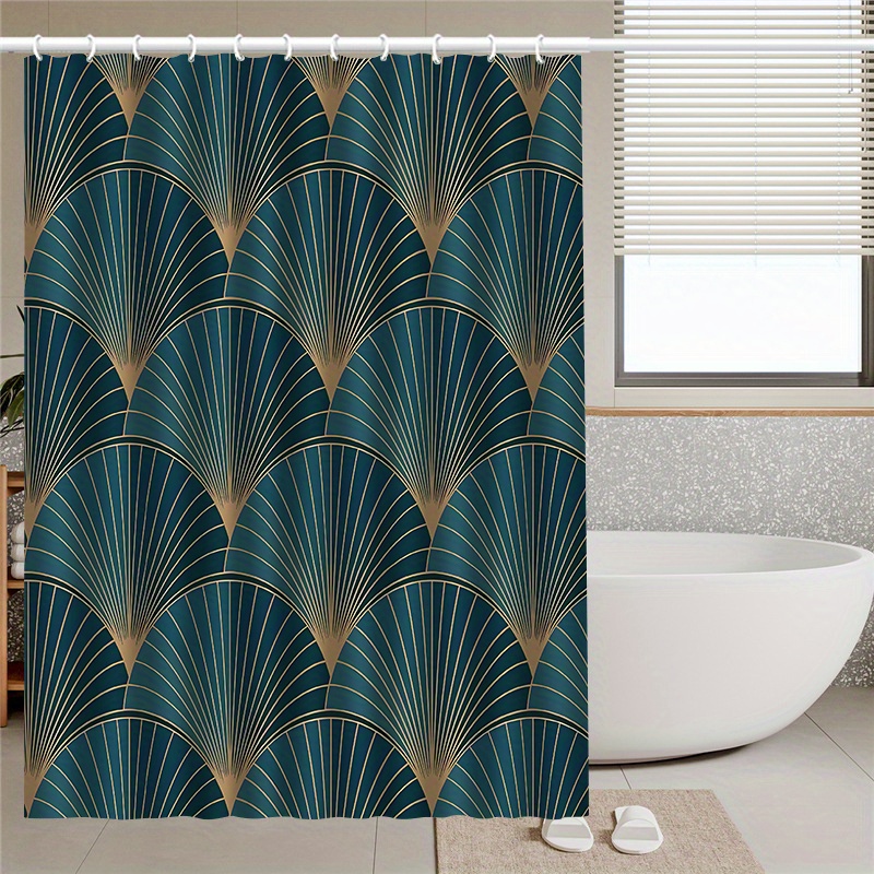 TEMU 1pc Geometric Pattern Print Shower Curtain, High-end -to-install Bathroom Curtain, Suitable For Home Decor, With 12 Hooks, Bathtub Curtain,