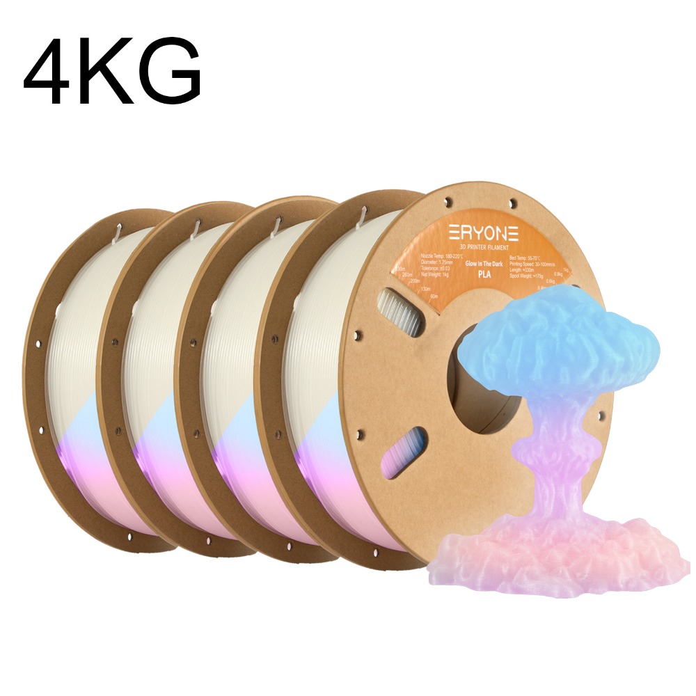 4-roll Eryone Pla -the-dark 3d Printer Filament - Glow After To Uv/blacklight, Compatible With Fff/fdm 3d Printers, Easy & Transition For -the-dark Models, Signs, Murals (pla) 4kg 1.75mm