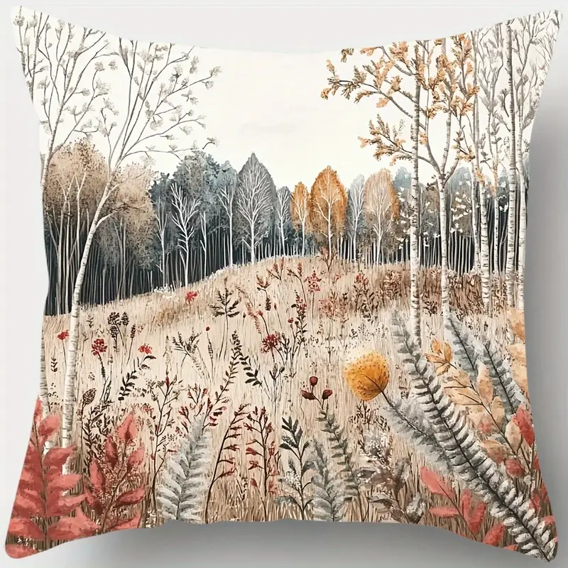 4pcs autumn jungle landscape printed pillow covers double sided polyester zipper covers with vibrant design machine washable for living room bedroom sofa decor pillows not included decorative pillows bedroom accessories natureinspired design durable fabric home decor seasonal home decor natureinspired texture decorative pillows Product details 2