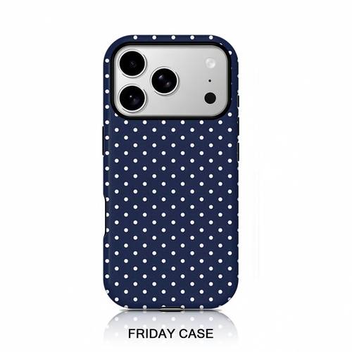phone case fashionable minimalist navy blue polka dot pattern phone case for iphone 17 17pro 16 15 pro 13 11 12 x xs 8plus 7 glossy case