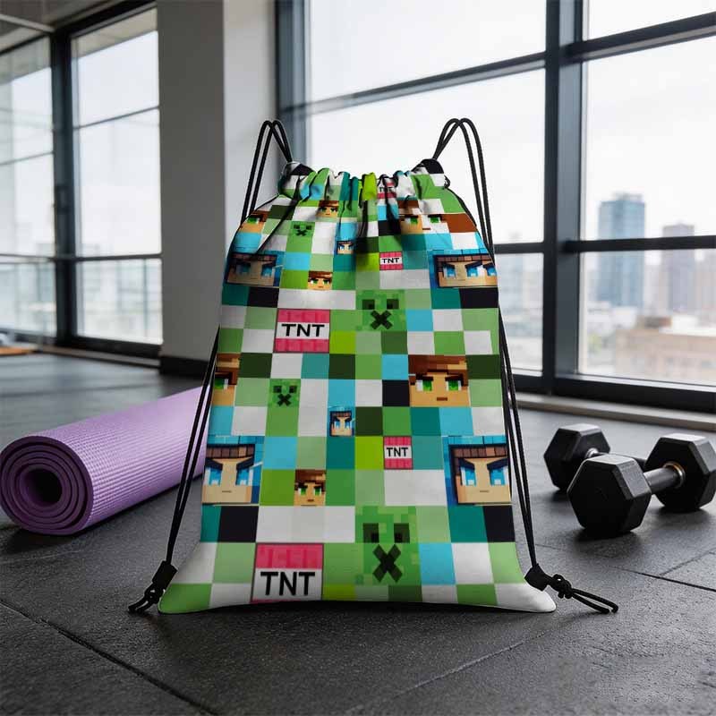 TEMU Drawstring Bag Pixel Style Gaming Backpack - Durable Fabric, Designed For Portability; Suitable For , Travel, And Sports