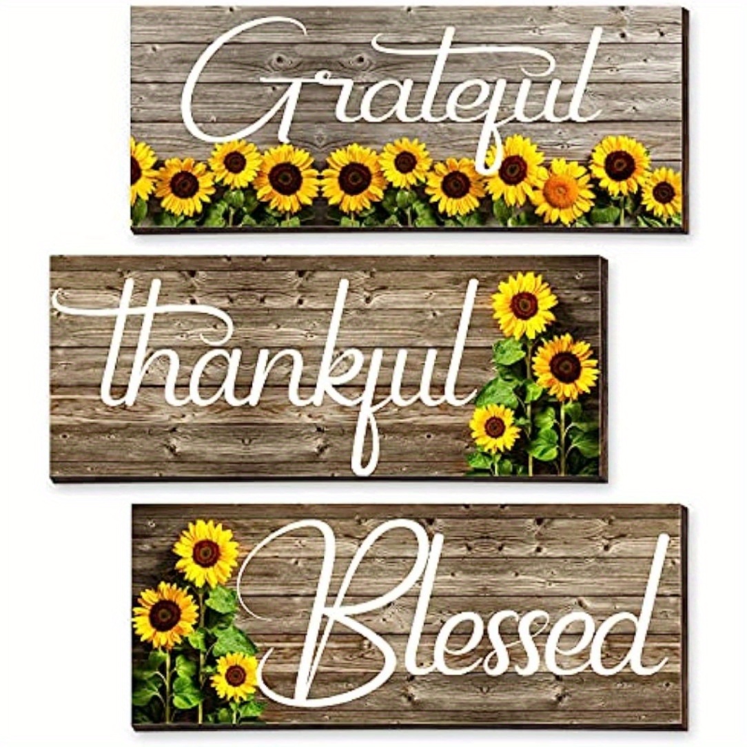 

3pcs Set Rustic Sunflower - Thanksgiving Signs, 4x10 Inch Hanging Plaques For Home Decor, , Seasonal Spring/summer Kitchen & Bathroom Decorations