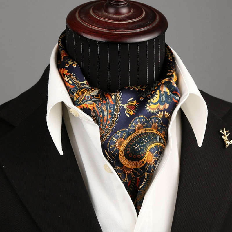 Cravat How To Tie A Men's Silk Scarf Mens Black Printed Satin