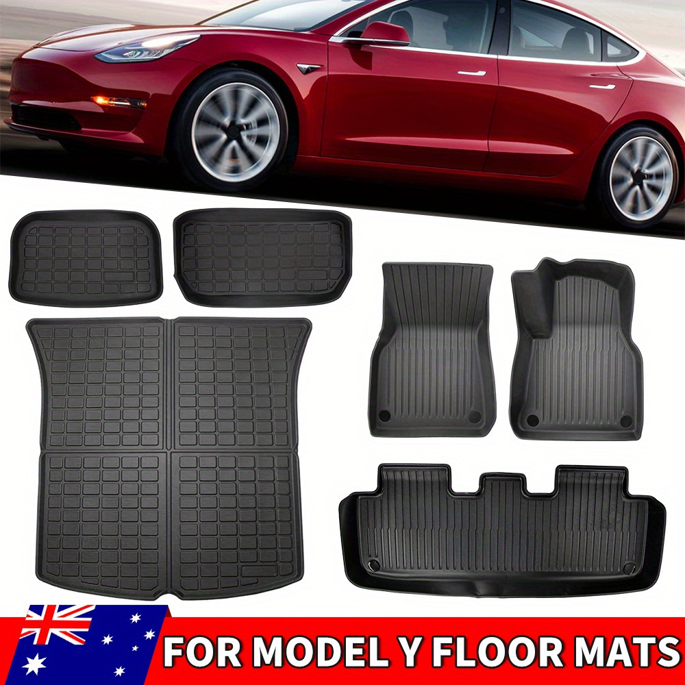 6pcs for Model Y Rear Front Floor Mats for Tesla Cargo Trunk Boot Liner Kick Toolbox Mat