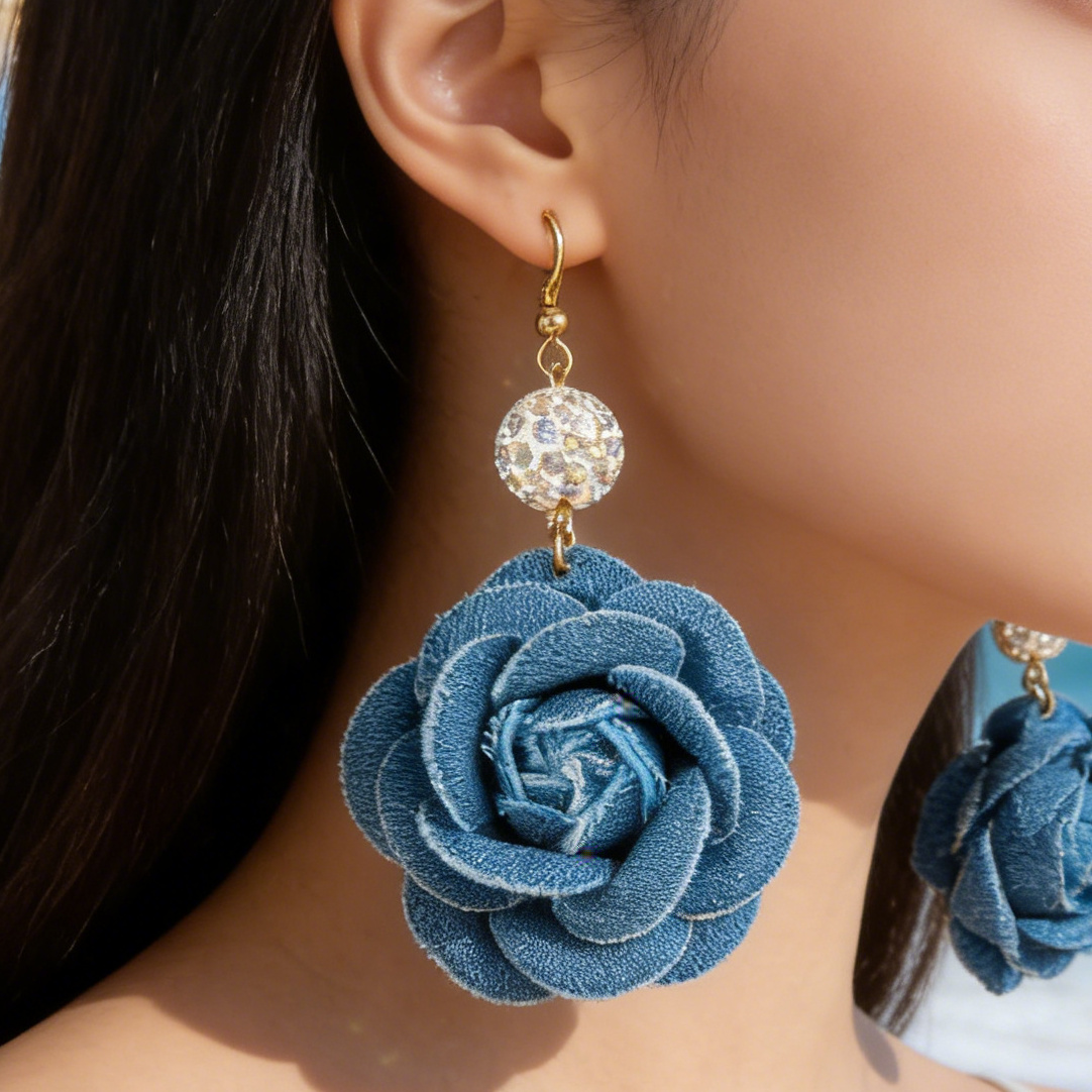 TEMU A Pair Of Stylish And Unique Simulated 3d Camellia Drop Earrings With Rhinestones, Perfect For Women's Everyday Outfits And Parties, Making An