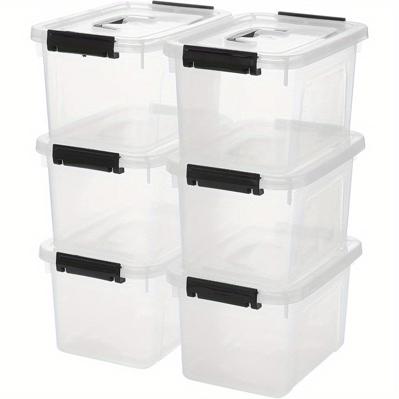 3 6 pack clear plastic storage boxes with locking latches stackable organizer containers for home office closet organization heavy duty space saving bins 6qt multipurpose lockable design the best gifts for thanksgiving and christmas