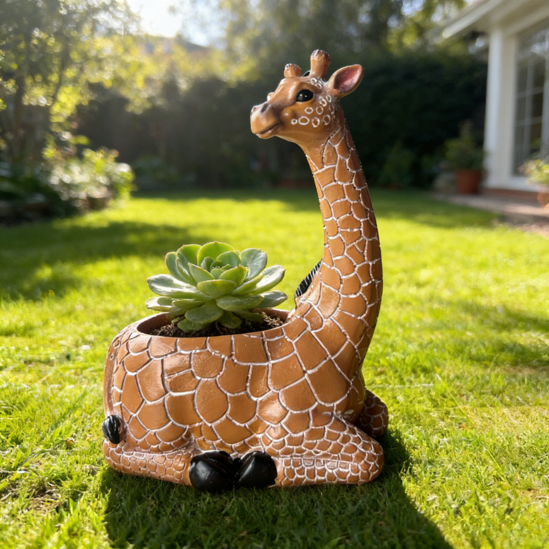 E-shop 1 Stück Giraffen-Pflanzgefäß aus Harz, handbemalter Blumentopf mit Craquelé-Textur, Pflanzgefäß für Sukkulenten & Kräuter für den Innen-