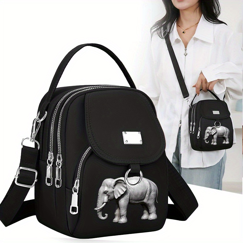 Image of 1pc Modern Carved Elephant Pattern Portable Travel Handbag Crossbody Bag Casual Fun Bag Single Shoulder Outdoor Crossbody Bag Versatile Neutral Bag Phone Bag Casual