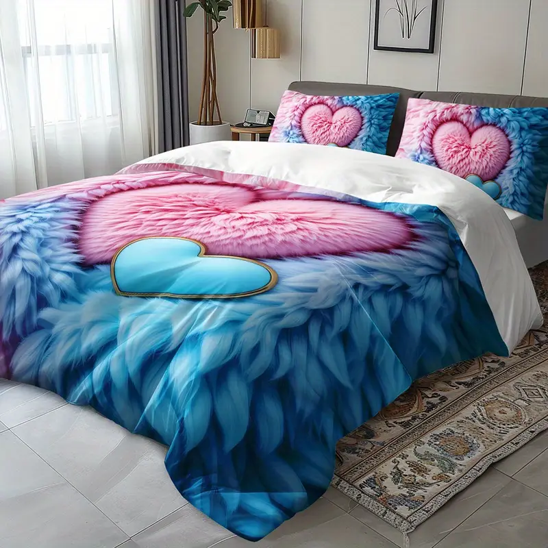 2 3pcs feather love heart duvet cover set 1 duvet cover 1 2 pillowcases without pillow inserts home high definition print romantic soft and comfortable couple style Product details 7