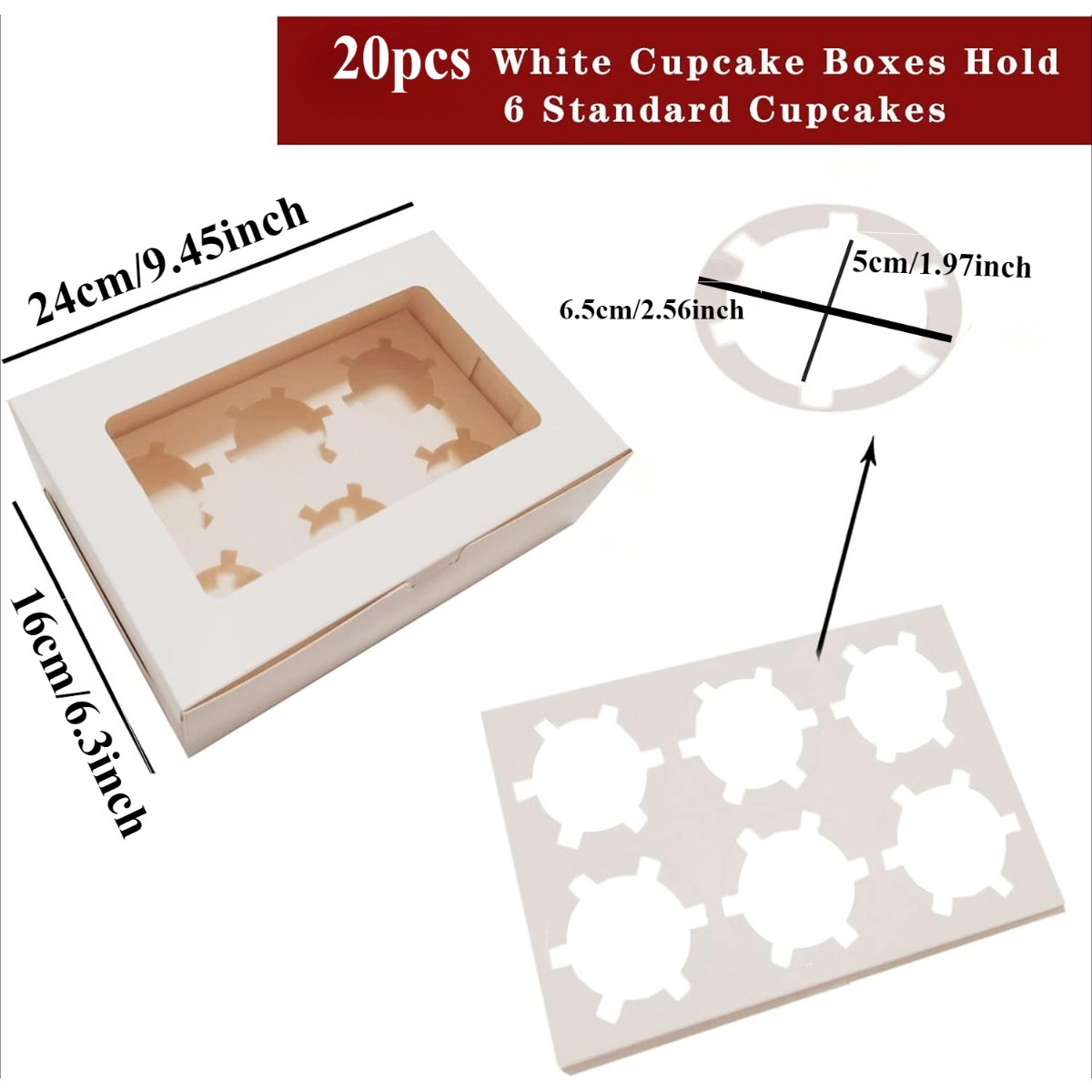 Image of 20pcs Cupcake Boxes, Hold 6 Standard Cupcakes, Food Grade White Cupcake Carrier Cupcake Container, Perfect For Cupcakes Muffins Pastries