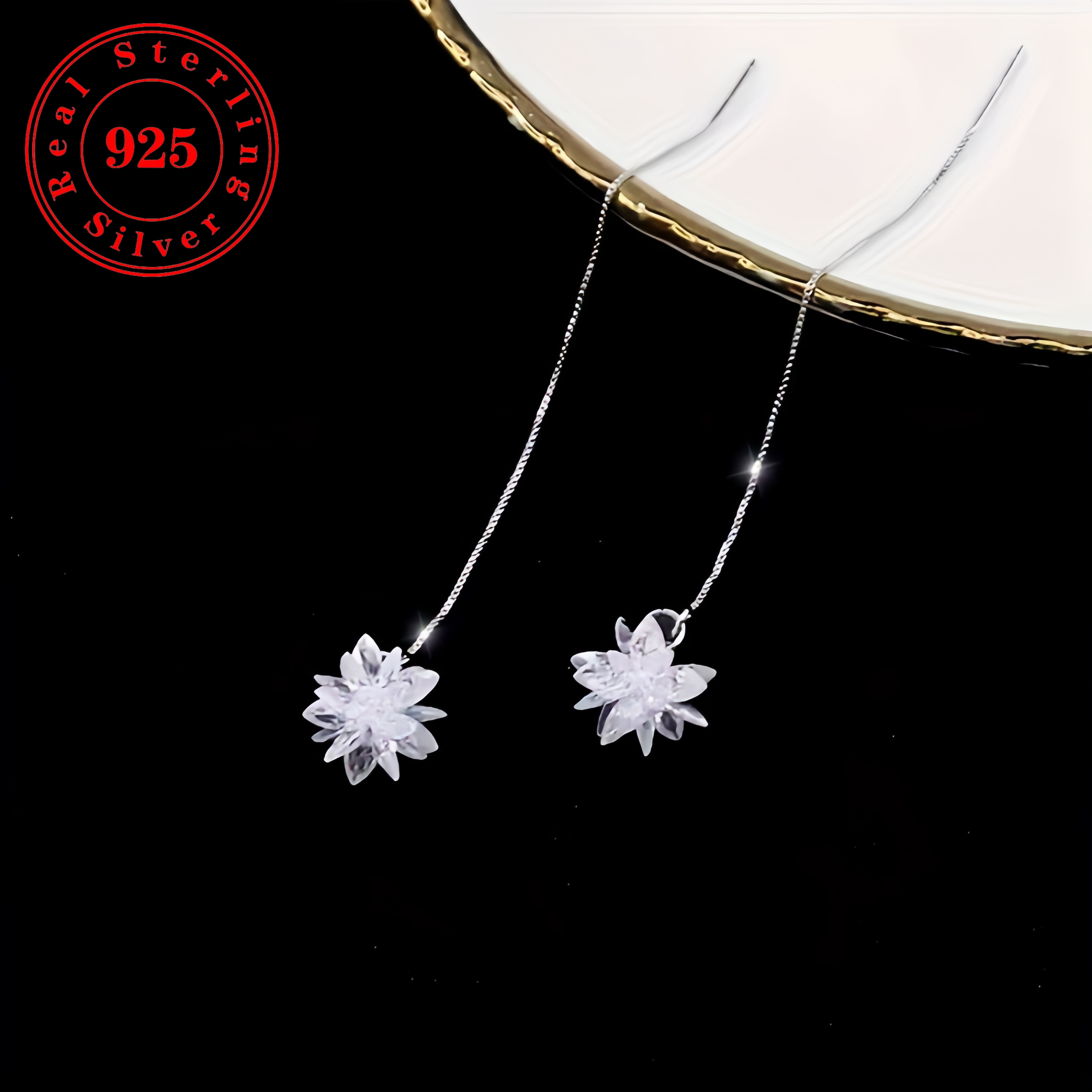 925 sterling silvery earrings with sparkling   set with sparkling low   earrings wedding jewelry Product details 1