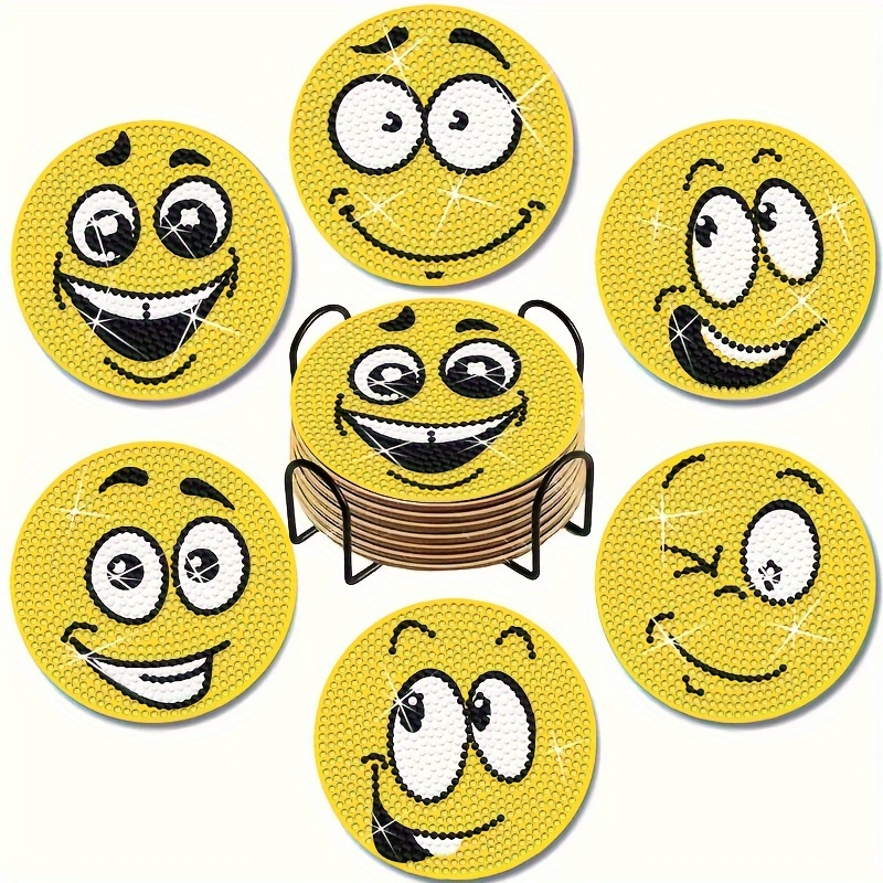 TEMU 6pcs Diamond Painting Coaster Set With Designs- Round Shape, And Kitchen Decoration Kit- Unique Gift For