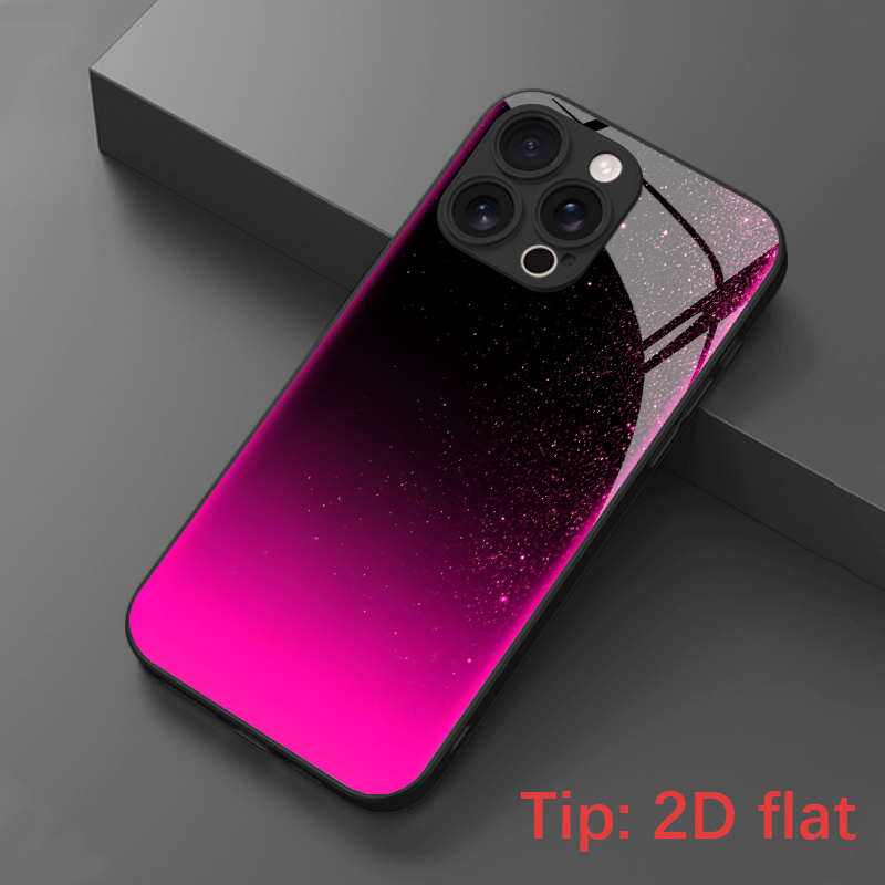 TEMU Phone Case - 1pc Pink Starry Sky Gradient Shimmer 2d Flat Pattern Tempered Glass Phone Case For Iphone