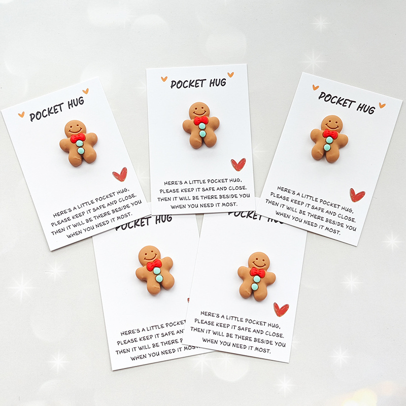 

5pcs Resin Gingerbread Man Pocket Hugs - Inspirational Holiday Cards For Family, Friends, And Colleagues - No Electricity Needed, Featherless - Ideal For Christmas, New Year, Valentine's Day Gifts