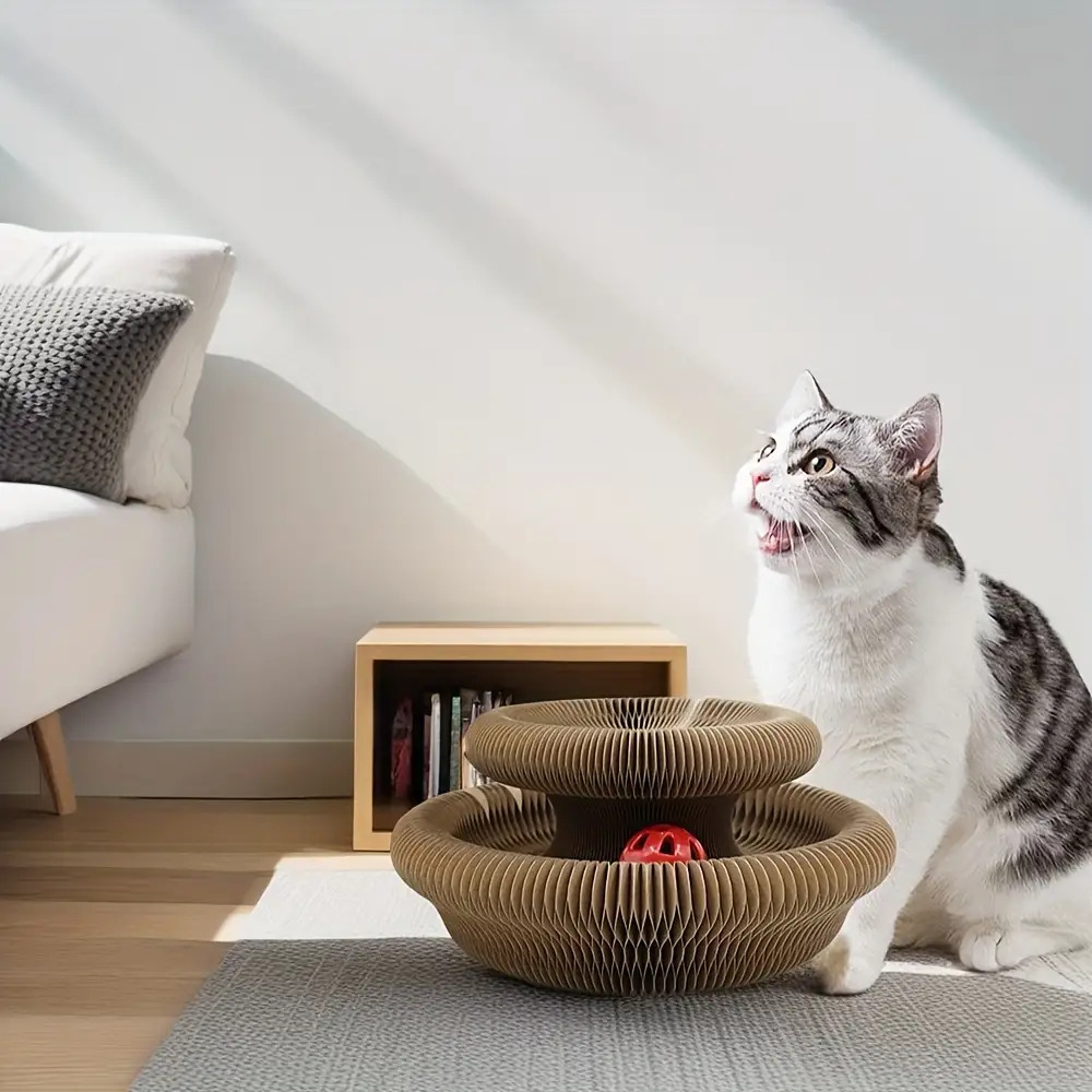 TEMU 【丈夫で回せる】段ボール製 猫 爪とぎ - インタブ プレイおもちゃ、自然を閉じ込め、室内エンターテイメント、全品種対応、電池不要、ハーブフリー、子猫と大人猫用 猫 爪とぎ、小さなボールの色は
