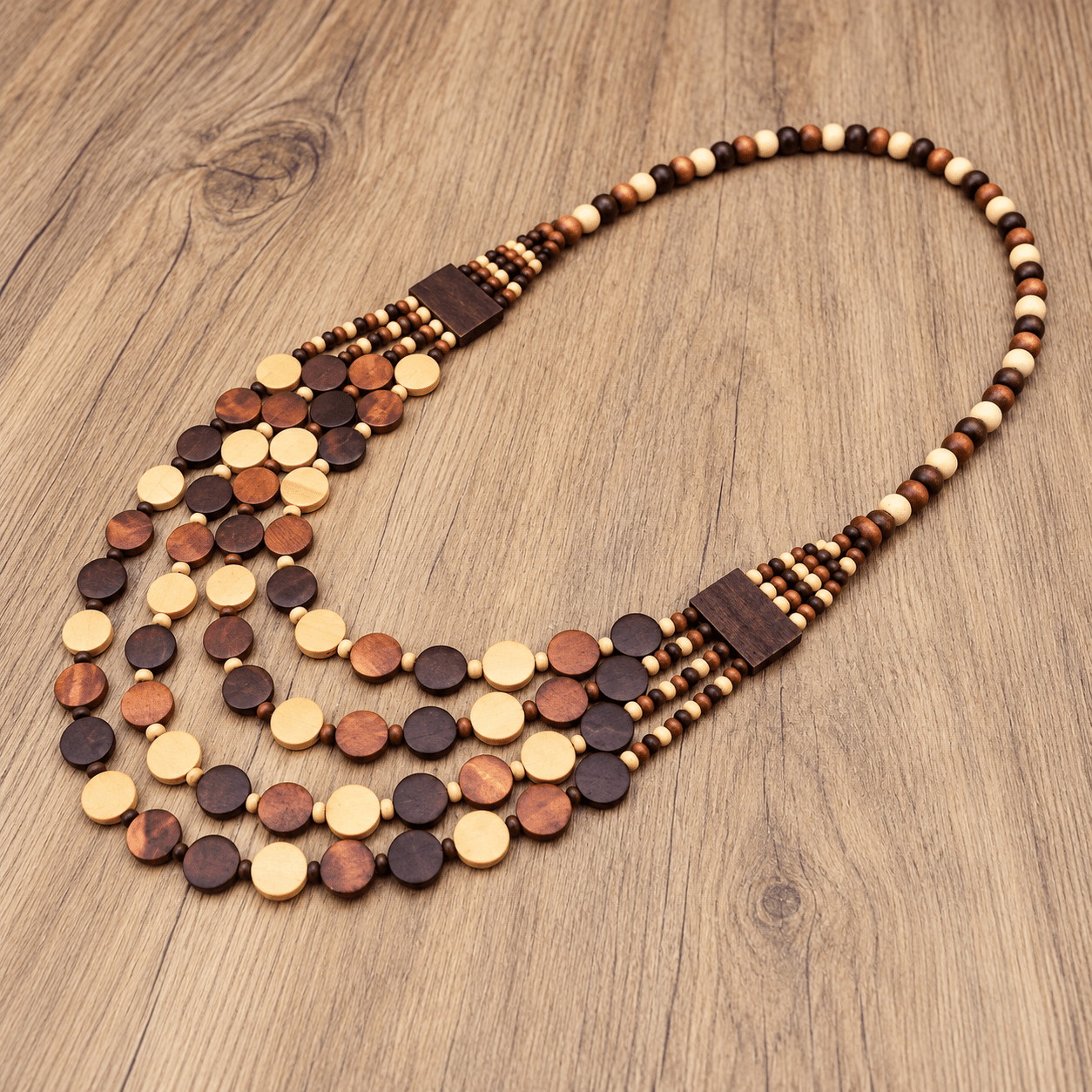 Women's Multi-Strand Wooden Bead Statement Necklace