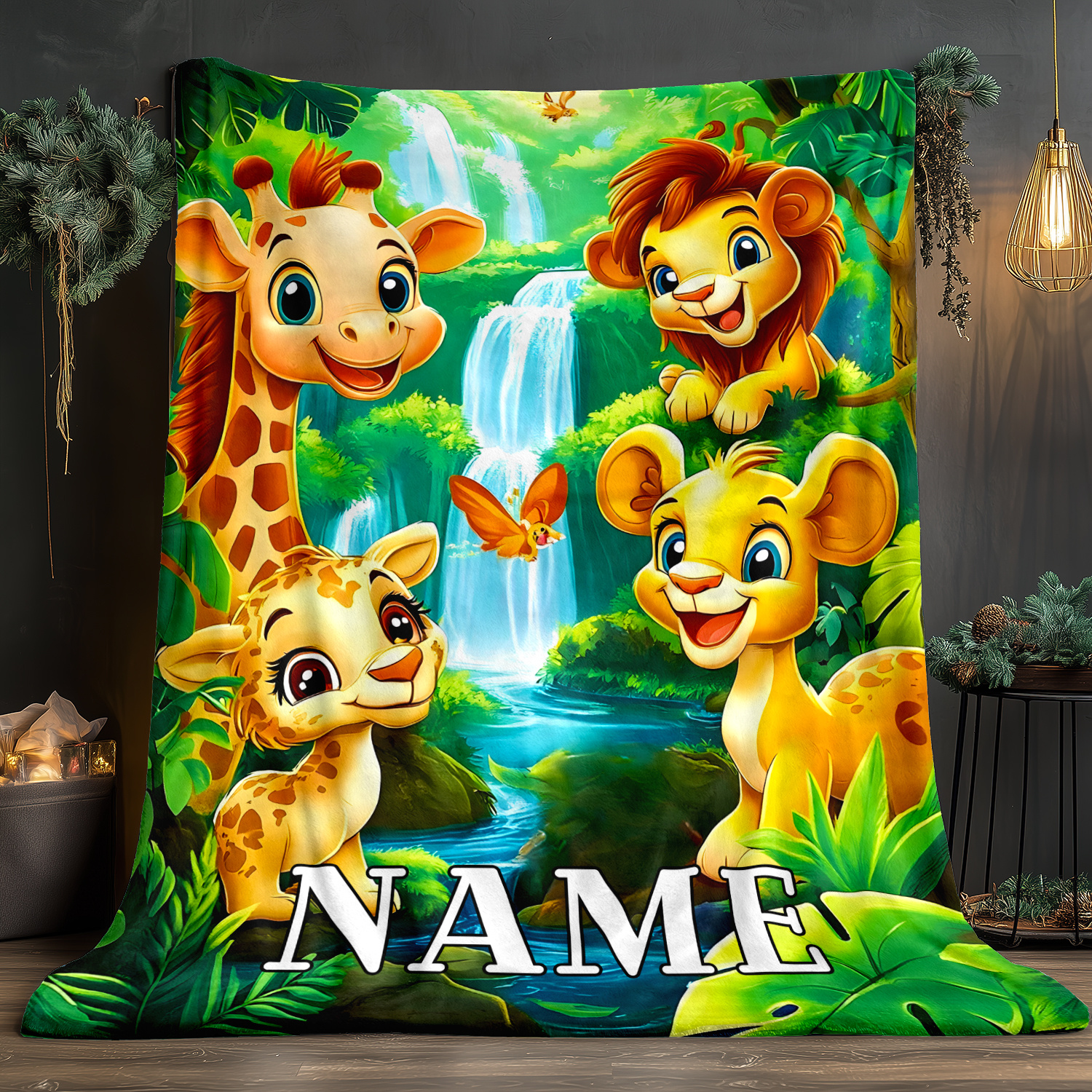 TEMU Custom Name Blanket Cute Forest Animals - Lightweight Flannel Home Furnishings Bedding Blanket Suitable For Sofas Beds Travel Camping Living