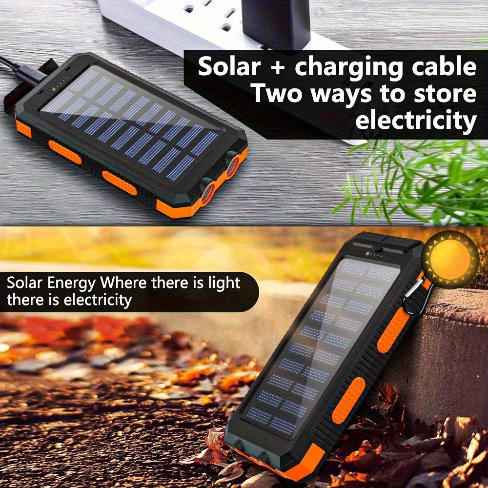 10000 20000mah capacity portable charger solar power bank dual 5v usb ports output with led flashlight compass for mobile phones mobile devices travel and camping external backup battery pack   for   Product details 5