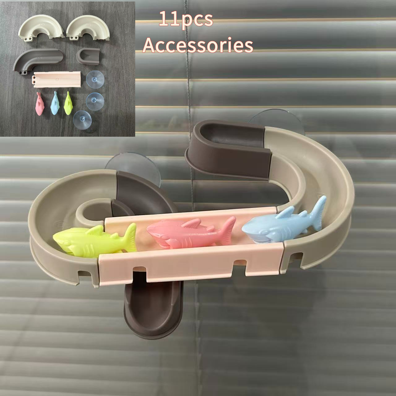 Image of Shark Slide Bath Toy, Assembled Shark Water Slide Bathtub Toy. Bathtub Game Set, Suitable For Children Months Old.
