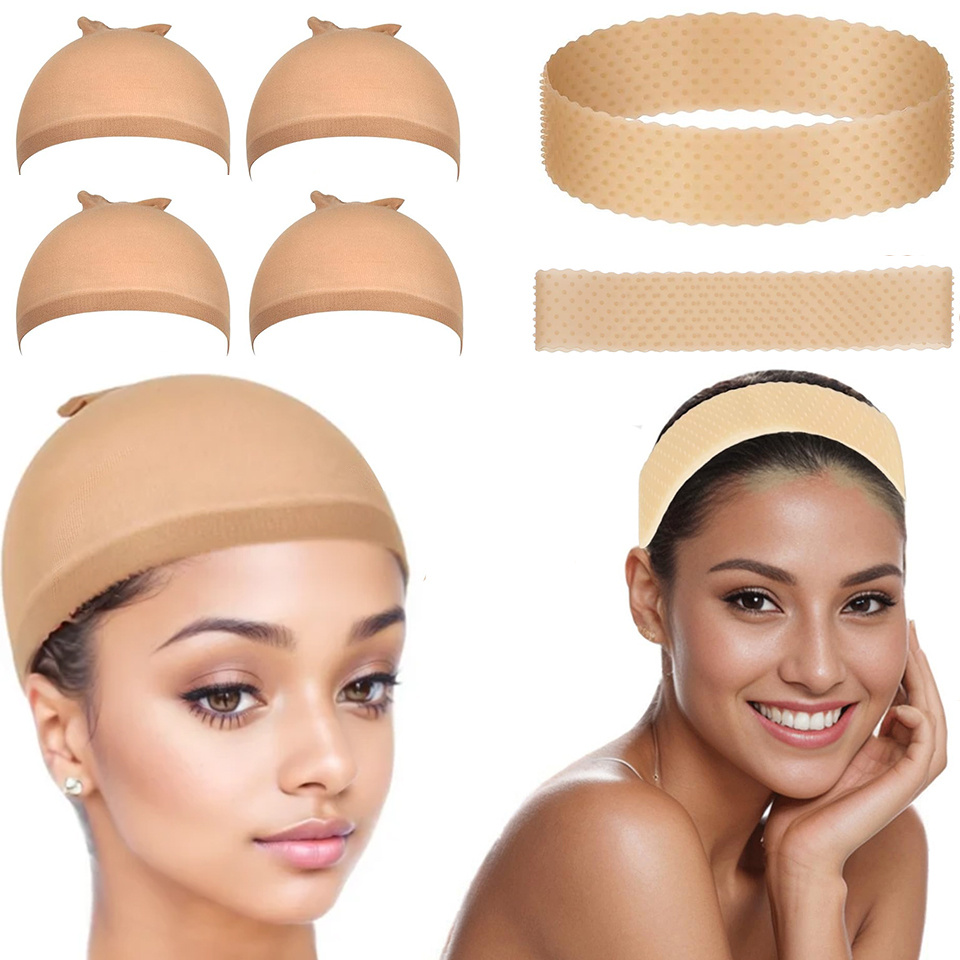 

Silicone And Nylon Transparent Sweatproof Seamless Non-slip Stretchy Wig Headband With Wig Cap For Sport And Yoga (light Color)