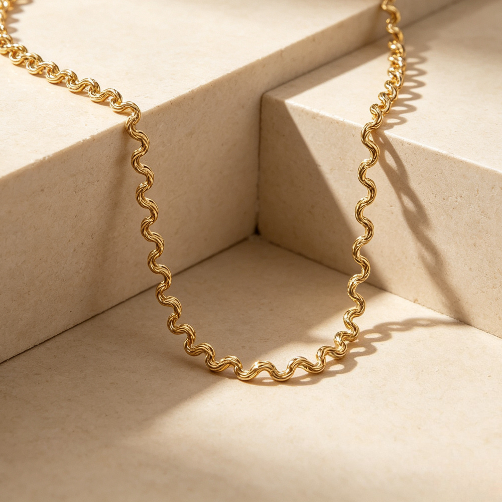 Twisted Wave Thin Clavicle Chain, Stainless Steel