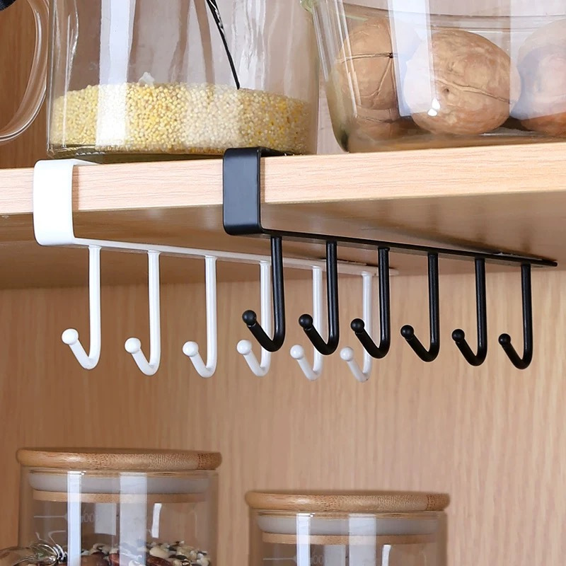 

Hook Rack Cabinet Cup Holder Coffee Cup Rack With 6 Hooks, For , A Storage Solution For Kitchen Utensils.