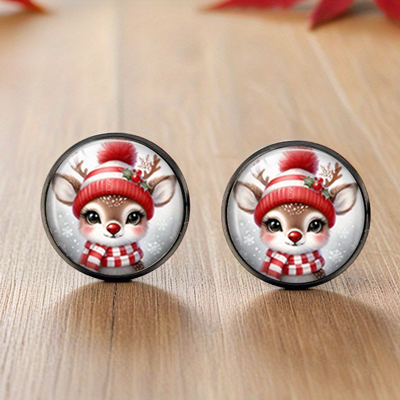TEMU 1 Paire de Clous d'Oreilles de Noël avec Rond en Verre Noir, Bijoux Faits à , Cadeau