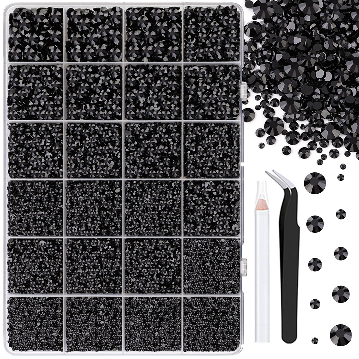 TEMU 16000 stuks strasssteentjes nageldecoratie voor knutselen, zwart 2-6mm gemengde maten niet-hotfix platte steentjes, bedazzling voor doe-het-zelf
