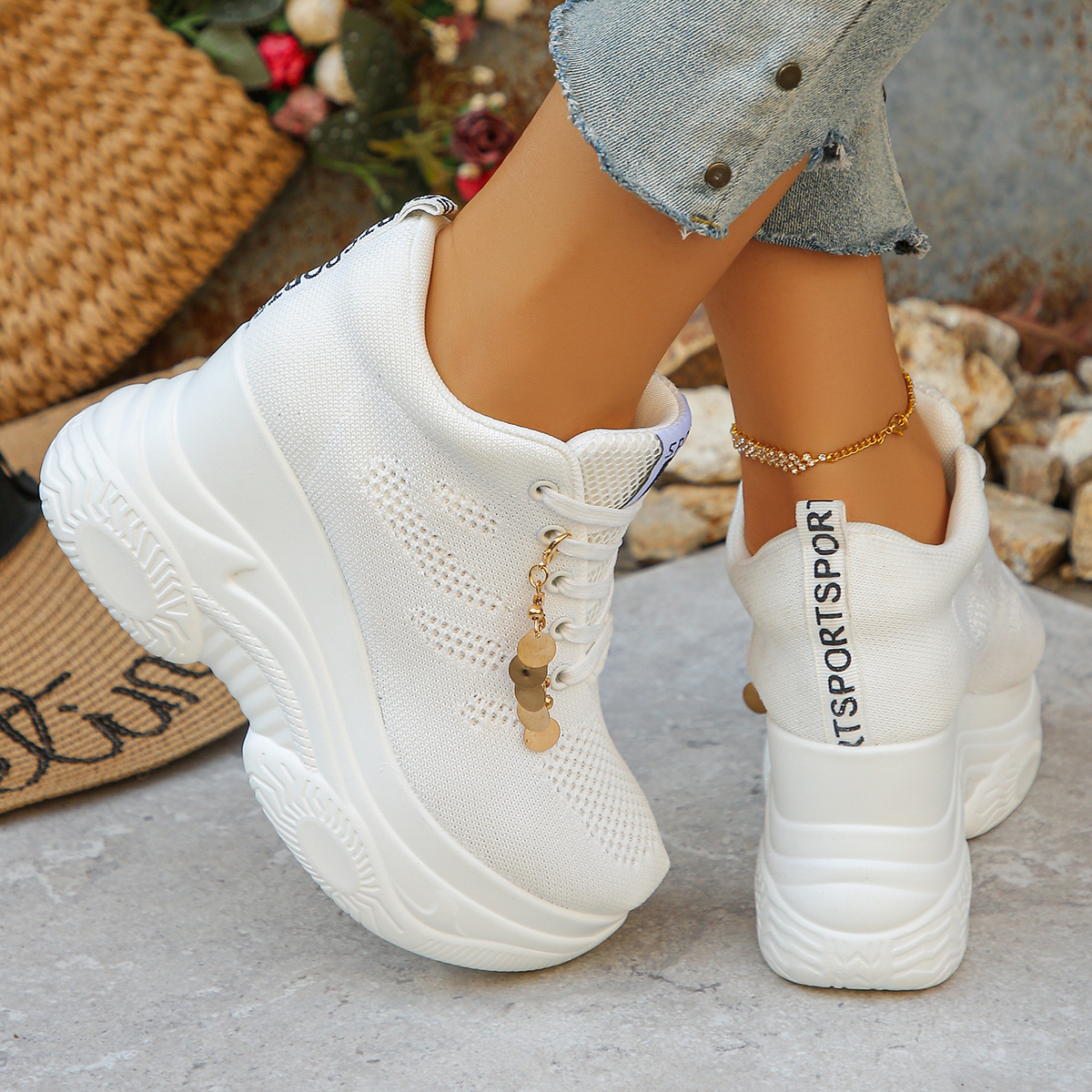 TEMU In 8 Sizes, Fashionable Platform Sneakers For Women Feature A Breathable Mesh Design With Accents. Comfortable And Versatile, Are Perfect For