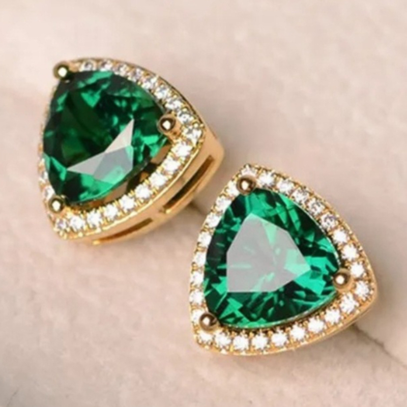 Fashion Triangle Stud Earrings with Green Zirconia