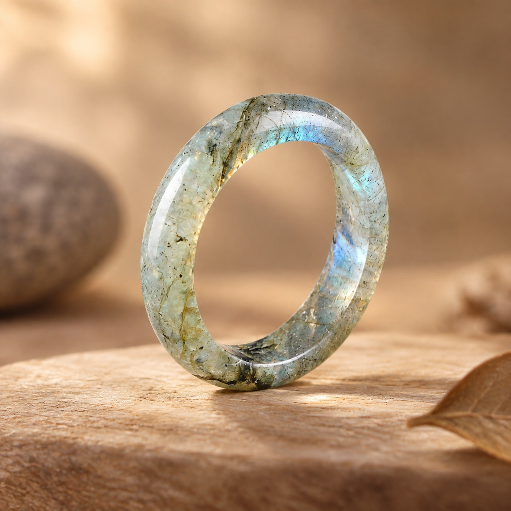 TEMU 1pc Natural Labradorite Flash Stone Band Ring Solid Gemstone Stackable Jewelry Gift For Her
