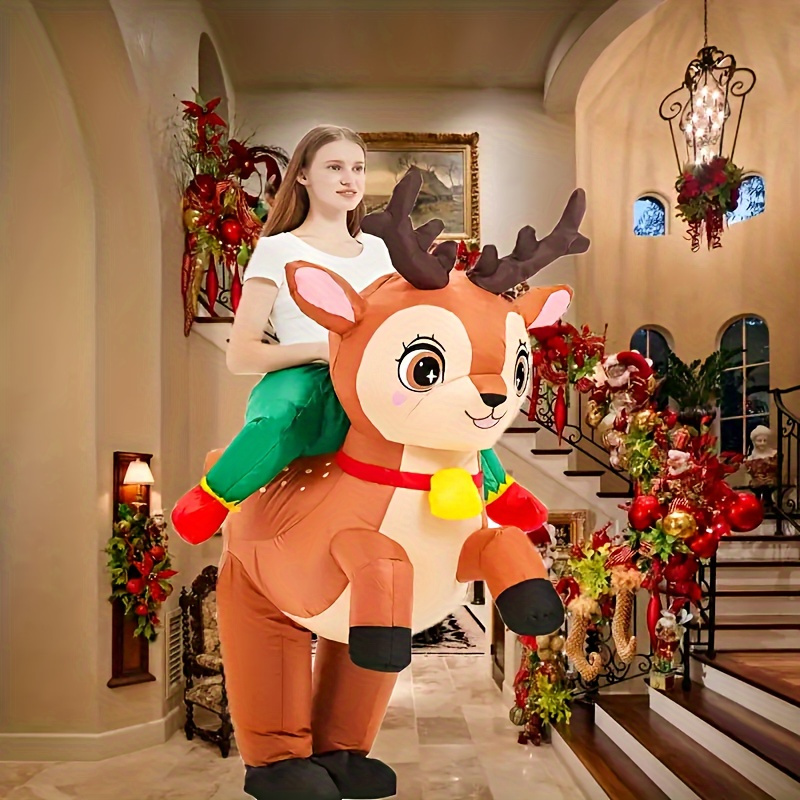 TEMU Cute Plush Costume, Polyester Fiber, Christmas Themed Elk Deer Costume, Suitable For Halloween, Christmas, Cosplay, Party Or