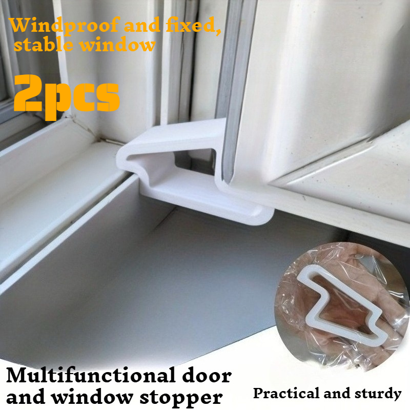TEMU 2pcs Heavy-duty Door And Window Stoppers, Window Limiters, Multifunctional Anti-collision Door Clips, Window Fixing Kits, Window Bumpers, Rail
