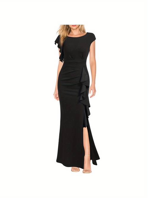 2025 cross border european and waisted skirts elegant and fashionable round neck commuting skirts evening gowns long womens skirts