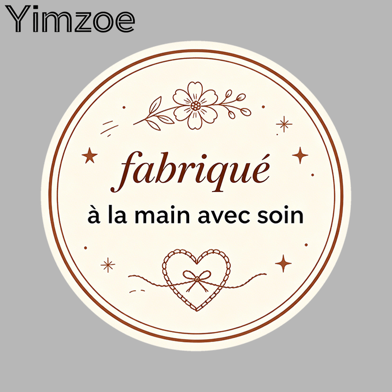 TEMU Yimzoe Autocollants Ronds d'Appréciation Faits Main - Avec " avec Soin", Design de Fleurs et de Cœurs en Ligne, Parfait pour , l'Étiquetage de