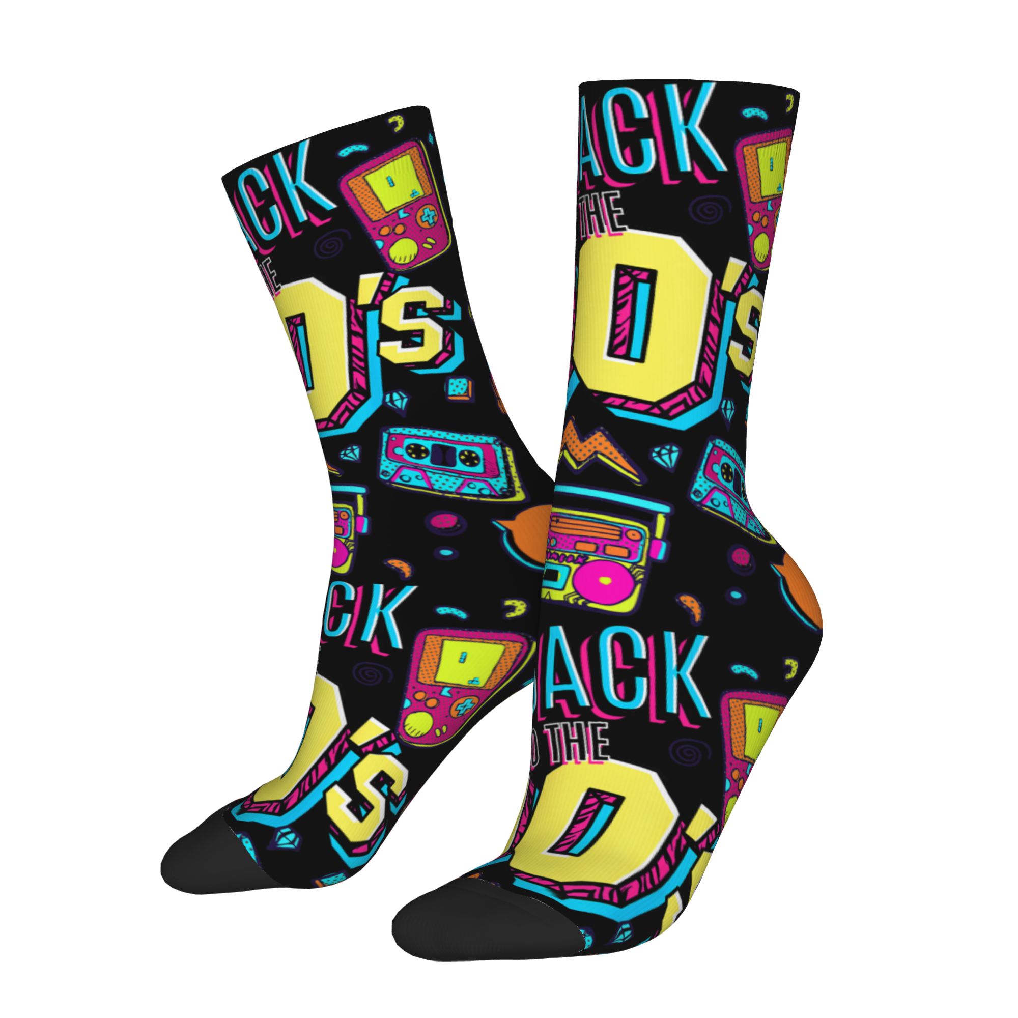 TEMU 1 Pair Men's & Women's Retro 90s Harajuku Hip Hop Socks - Vintage Graffiti Crew Socks With Random Print, Hand Washable Suitable For Ramadan,