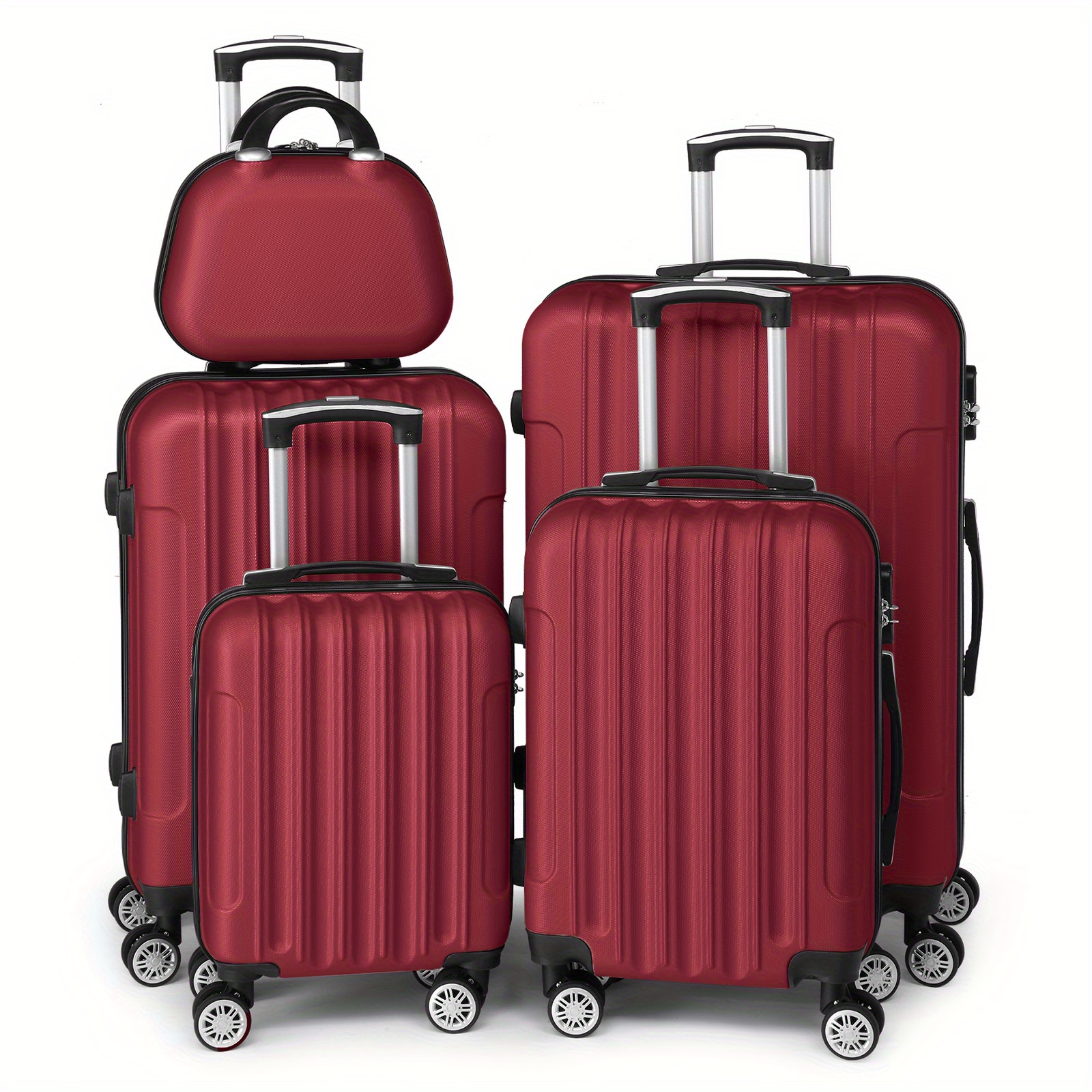 TEMU 5pcs Hardside Carry-on Suitcase Set With Spinner Wheels And , Portable Lightweight Abs Luggage For Travel, Business (12" 16" 20" 24" 28")
