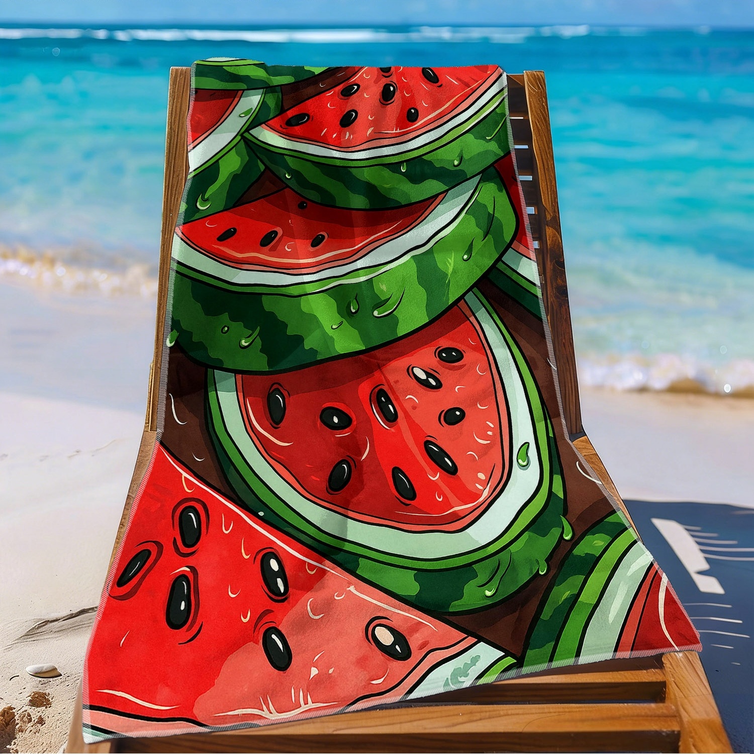 TEMU 1pc Watermelon Pattern Soft Towel, Suitable For The Beach, Fresh Fruit Print, Microfiber Bath Towel, Quick-drying, Super Absorbent, Suitable For