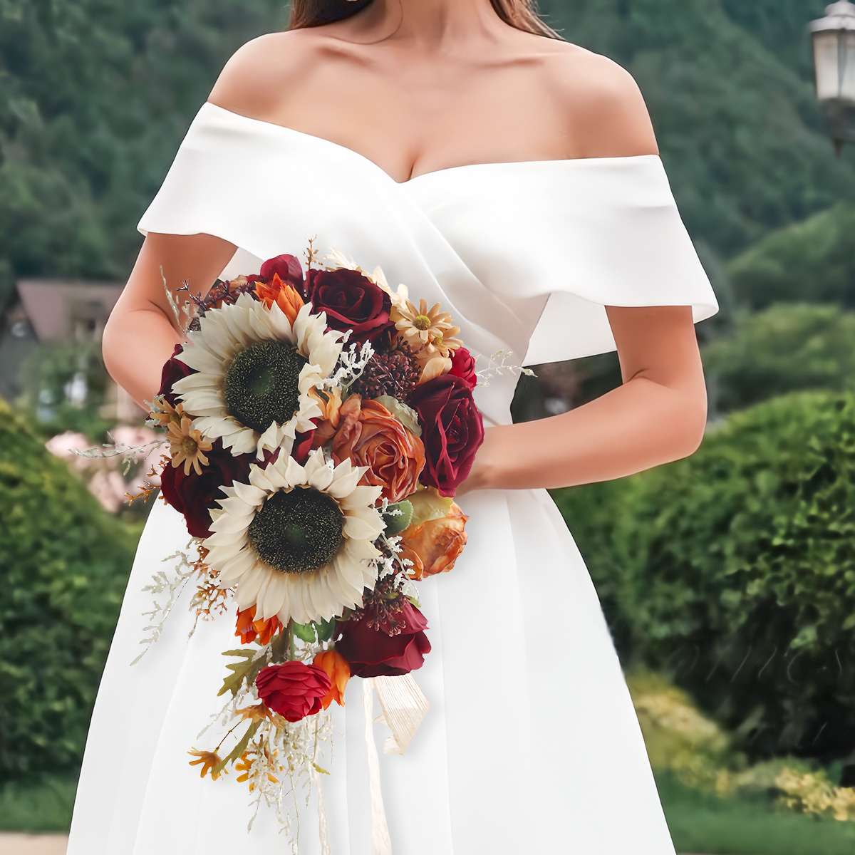 vintage sunflower burgundy artificial wedding bouquet rustic Temu