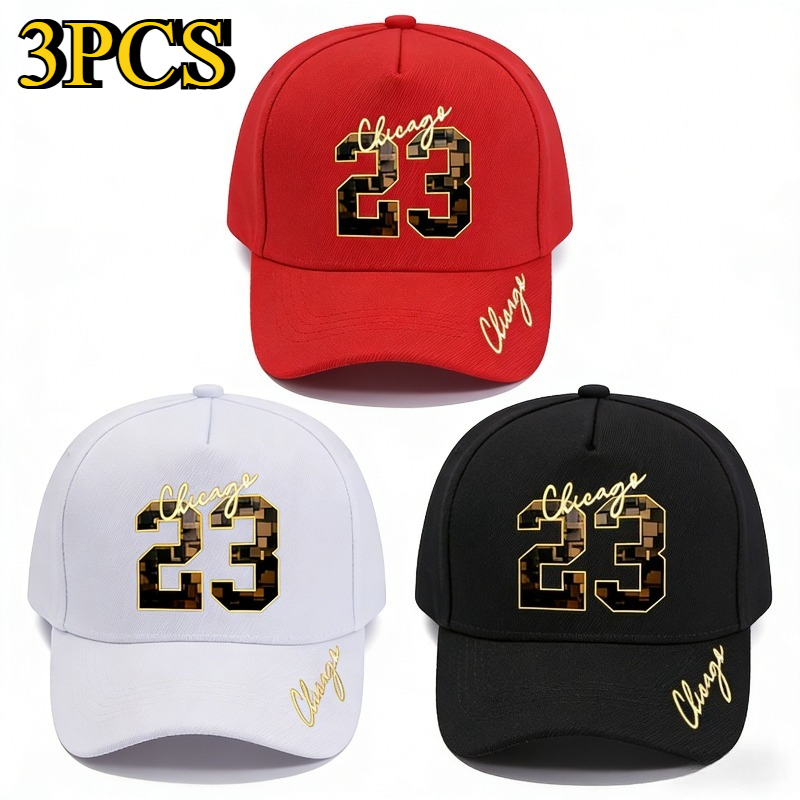 TEMU 3pcs For Chicago Caps With Number 23 Letter Print And Golden Logo| Adjustable Snap Closure At Back Of Head, Curved Brim, Five-, Vintage Style ,