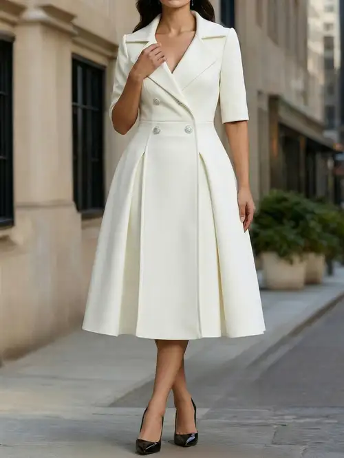 ladies white suit dress Women White Blazer Dress Office lady Double breasted Suit Dress Autumn Trench Dress Wedding guest Suit Dress Long Sleeve Dress #1029 Size S