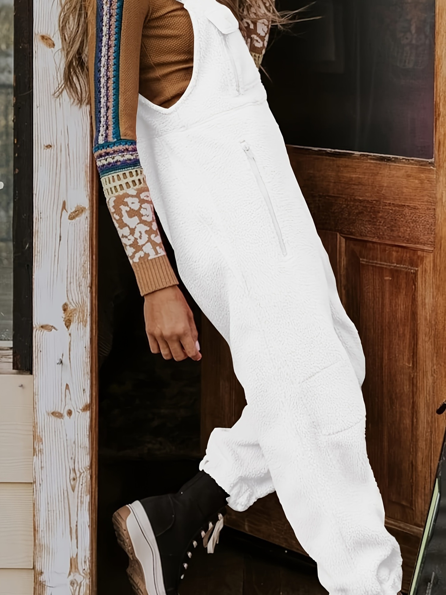 Cozy Women's Fleece Overalls Warm Loose Fit Casual Jumpsuit with  Pockets Polyester Winter