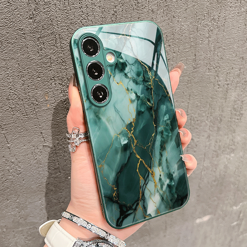 TEMU Phone Case: Marble Texture Pattern Glass Phone Case, Suitable For Galaxy