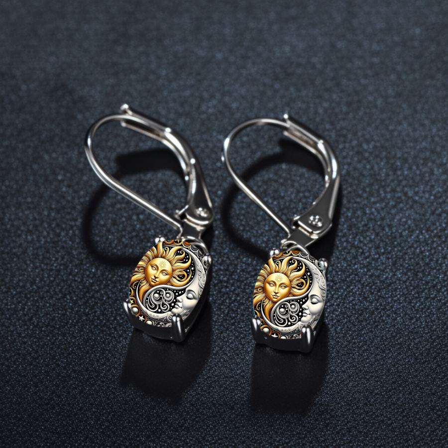 TEMU 2pcs Sun And Moon Earrings Yin Yang Earrings Celestial Earrings Earrings Oval Earrings Earrings Jewelry Additions Unique Jewelry Christmas Gifts