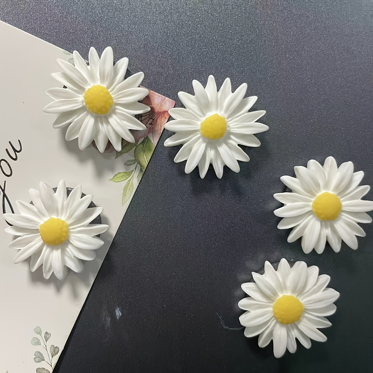 Image of 6pcs Daisy Flower Refrigerator Magnets - White And Yellow Plastic Oval Magnets For Home And Office Organization, Perfect For Holiday Decorations, Gifts, And Kitchen Use, Fridge Magnets